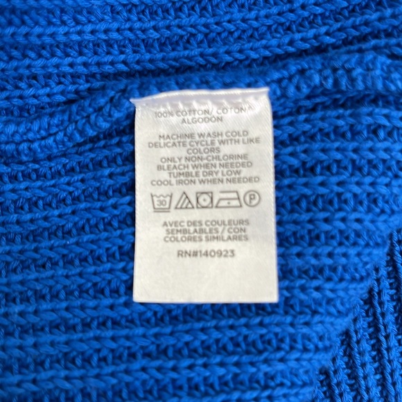 Loft Cobalt Blue Current Knit Sweater Top Sleeves V-neck Women Size S New - Picture 6 of 8